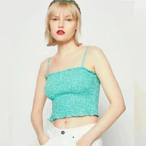 NWT Hollister Smocked Peplum Green Crop TopRemovable Strap Top, Large